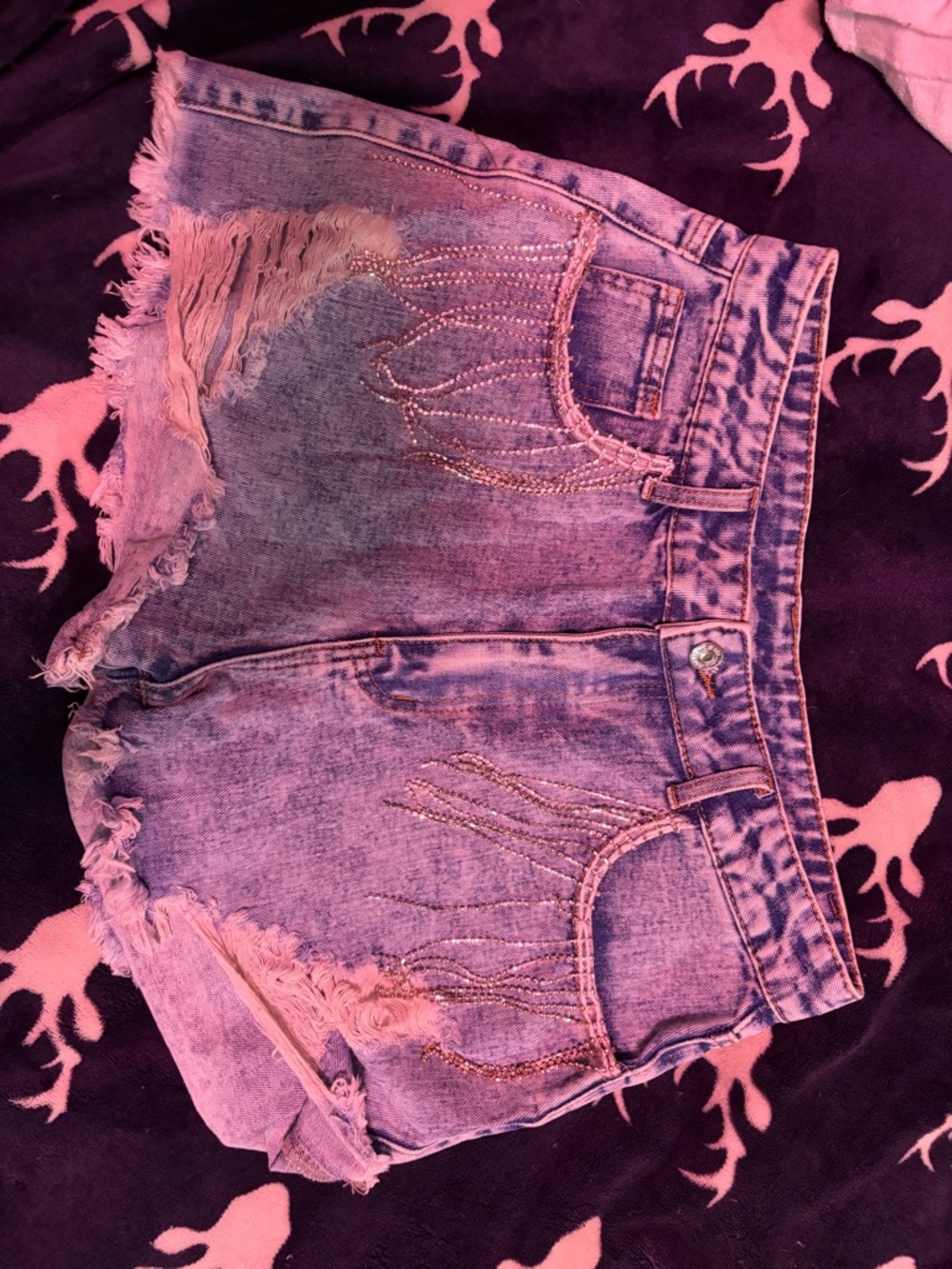 Embellished Distressed Denim Shorts